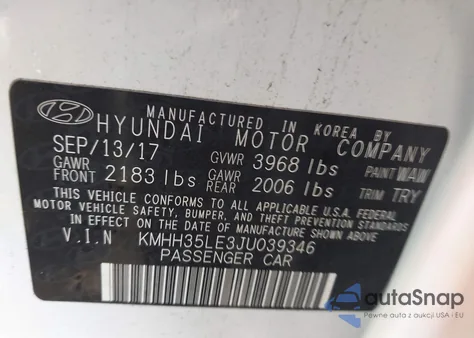 2018 Hyundai Elantra Gt z USA, uszkodzony, nr VIN KMHH35LE3JU039346